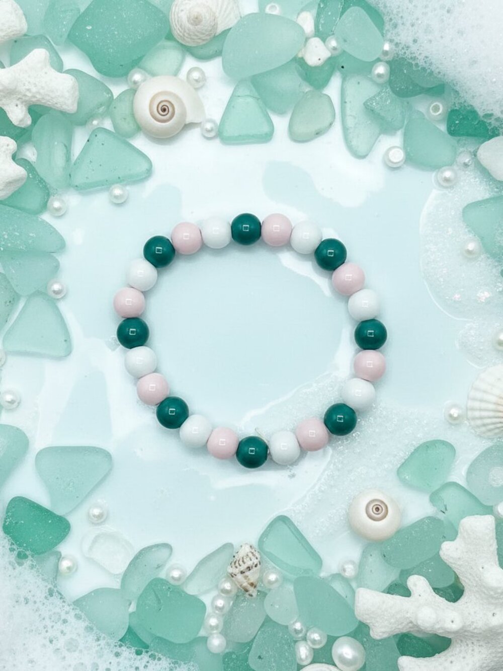 Mauve Tide Beaded Bracelet | Handmade Teal & Mauve Glass Bead Stretch Bracelet